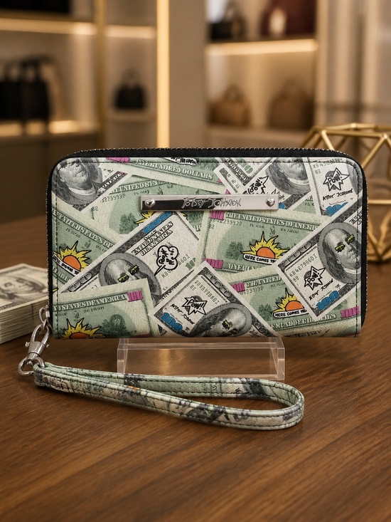 Betsey Johnson Handbags - Betsey Johnson Money Print Zip Wallet Wristlet - Multi Green